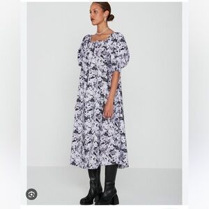 Remain Birger Christensen Una Organic Cotton Poplin Midi Dress Puff Sleeves